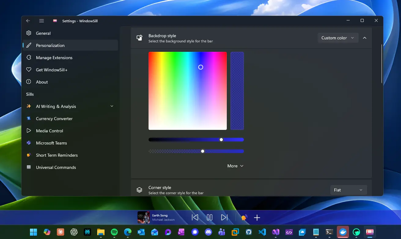 Custom color and image background settings