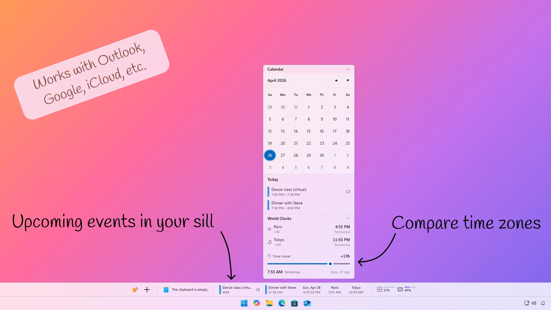 The Date extension on the WindowSill bar
