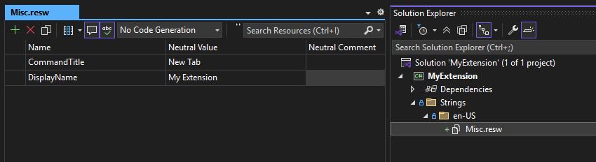 Visual Studio - Resource file editor